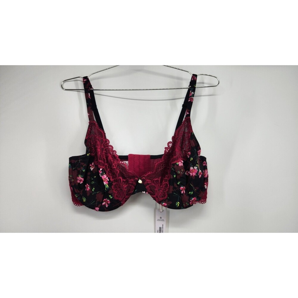 Adore Me Women's 36DD Black Floral Aleena Plunge Bra NWT